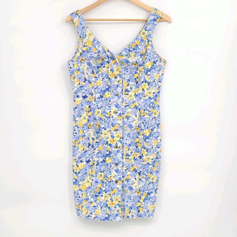 Vintage Paris Blue Floral Denim Mini Dress